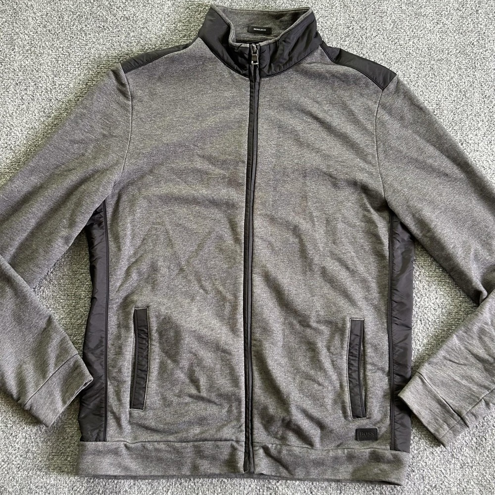 Hugo Boss Jacket Mens Large Gray Full Zip Track Regular Fit Colorblock Casual
